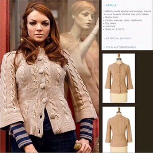 Anthropologie Idlewild Cardigan Lia Molly Tan w/ Gold Stitching Medium